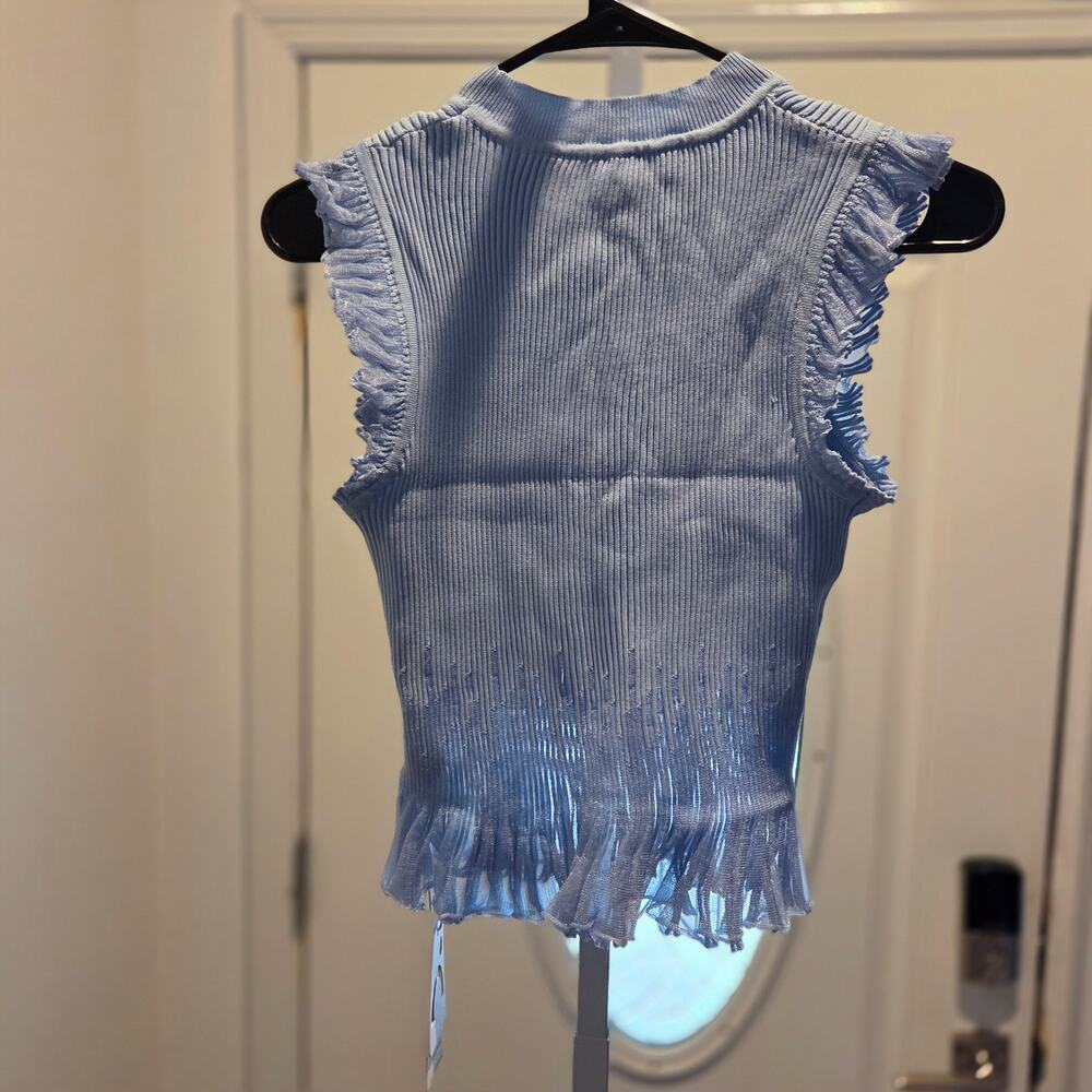 NWT Commense Ribbed Knit Ruffle Top Sz M - Picture 3 of 5